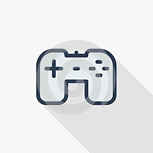 Joystick, gaming thin line flat color icon. Linear vector symbol. Colorful long shadow design.