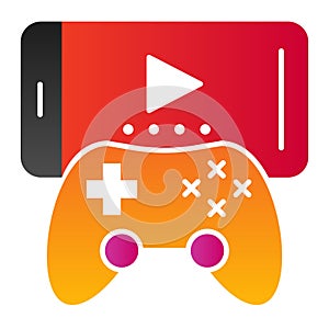 Joystick and mobile phone flat icon. Portable games vector illustration isolated on white. Mobile games with gamepad