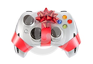 Joystick with red ribbon and bow