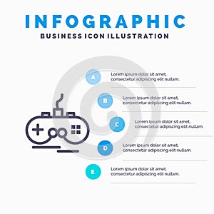 Joystick, Wireless, Xbox, Gamepad Blue Infographics Template 5 Steps. Vector Line Icon template photo