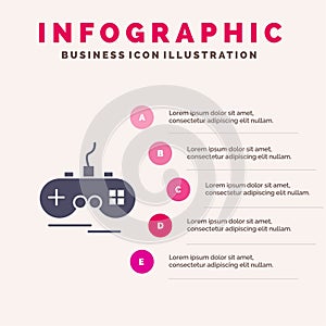 Joystick, Wireless, Xbox, Gamepad Infographics Presentation Template. 5 Steps Presentation photo