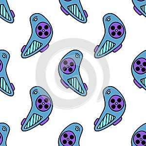 Joysticks seamless vector pattern. Game console symbol isolated on white. One handed controller for video games, 3D