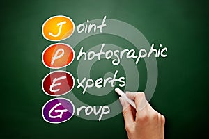 JPEG - Joint Photographic Experts Group acronym, concept on blackboard