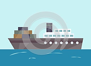 Jpeg tugboat illustration. Ship at sea transport, shipping boat. Water isolated transport icon