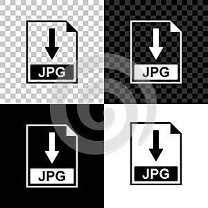 JPG file document icon. Download JPG button icon isolated on black, white and transparent background. Vector