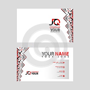 The JQ logo on the red black business card with a modern design is horizontal and clean. and transparent decoration on the edges.