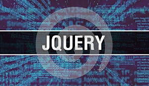 JQUERY with Digital java code text. JQUERY and Computer software coding vector concept. Programming coding script java, digital