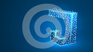 JS, Java Script coding language sign. Device, programming, developing concept. Abstract, digital, wireframe, low poly