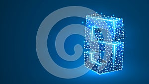 JS, Java Script coding language sign. Device, programming, developing concept. Abstract, digital, wireframe, low poly
