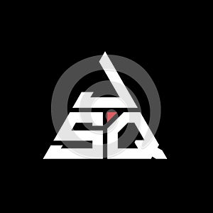 JSQ triangle letter logo design with triangle shape. JSQ triangle logo design monogram. JSQ triangle vector logo template with red
