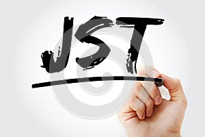 JST - Joint Supervisory Team acronym with marker, concept background