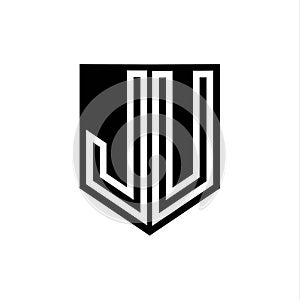 JU Logo monogram shield geometric white line inside black shield color design photo