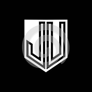 JU Logo monogram shield geometric black line inside white shield color design photo