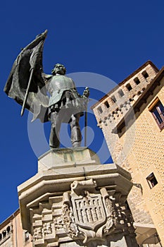 Juan Bravo Statue and Lozoya Tower, Segovia, Spain photo