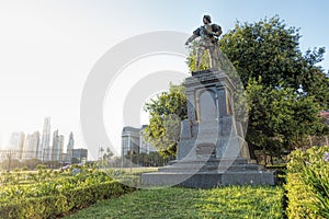 Juan de Garay statue and buildings skyscrapers , in Buenos Aires , in Argentina photo