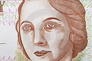 Juana de Ibarbourou a closeup portrait from Uruguayan money photo