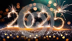 Rozradostněný prskavky zobraziť nový roky oslavy v 2025 iskra 