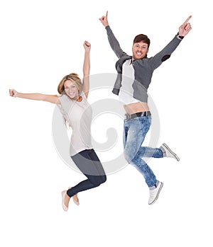 Jubilant young man and woman photo
