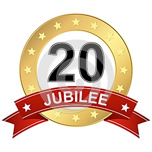 Jubilee button with banner 20 years