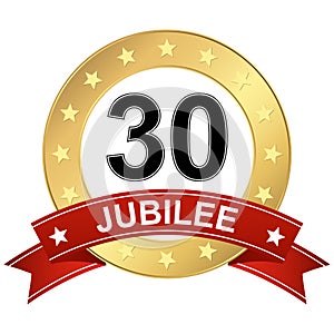 Jubilee button with banner 30 years