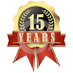 Jubilee button with banner and ribbons for 15 years