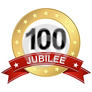Jubilee button with banner 100 years