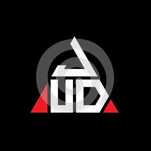 JUD triangle letter logo design with triangle shape. JUD triangle logo design monogram. JUD triangle vector logo template with red