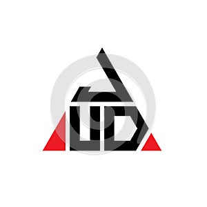 JUD triangle letter logo design with triangle shape. JUD triangle logo design monogram. JUD triangle vector logo template with red