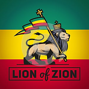Judah lion with a rastafari flag. King of Zion photo