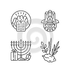 Judaism beliefs linear icons set