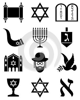 Judaísmo en blanco y negro iconos 