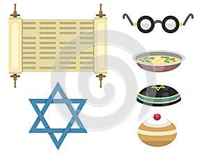 Judaism church traditional symbols hanukkah religious synagogue passover hebrew vector illustration.