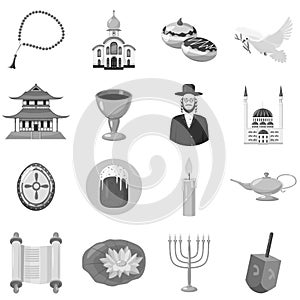 Judaism church traditional symbols icons set