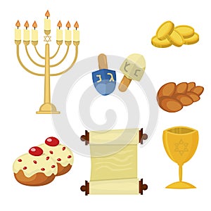 Judaism church traditional symbols icons set vector illustration