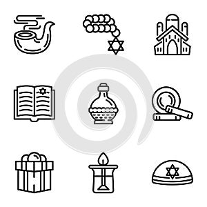 Judaism icon set, outline style