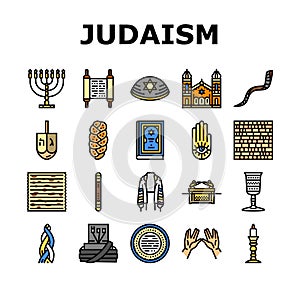 judaism jewish jew israel torah icons set vector