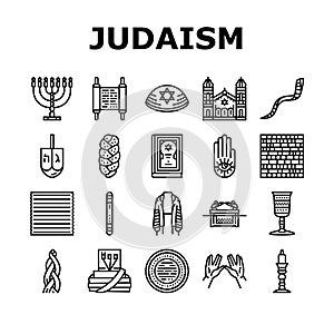 judaism jewish jew israel torah icons set vector