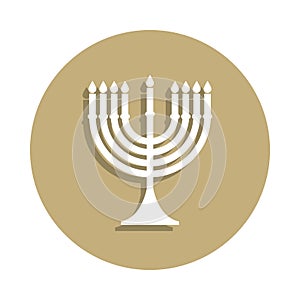 Judaism Menorah sign icon in badge style. One of religion symbol collection icon can be used for UI, UX