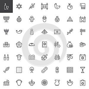 Judaism outline icons set