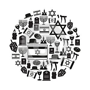 Judaism religion symbols vector set of icons in circle eps10