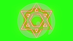 Judaism symbol burning in flames in green screen background