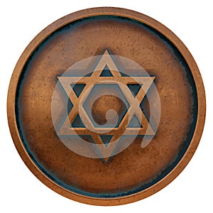 Judaism symbol star of david on the copper metal coin