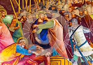 Judas Kiss Jesus Fresco Church San Gimignano Tuscany Italy