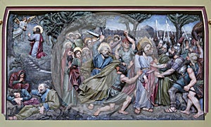 Judas kiss, Jesus in the Garden of Gethsemane, altarpiece in church of Saint Matthew in Stitar, Croatia photo