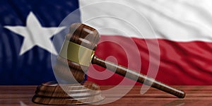 Judge or auction gavel on Texas US America flag background. 3d illustration