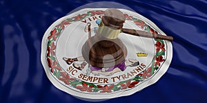 Judge or auction gavel on Virginia US America flag background. 3d illustration