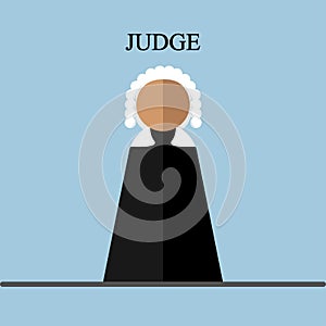 Judge in the court room, attorney icon isolated on background. Legal law, justice. Vector cartoon design