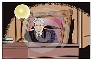 Judge in courtroom. Stock illustration. photo