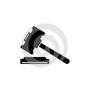 Judge Gavel, Auction Hammer, Judgement Mallet. Flat Vector Icon illustration. Simple black symbol on white background. Judge Gavel