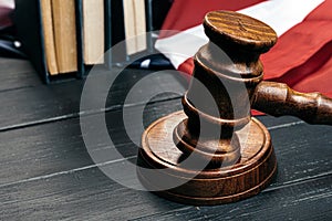 Judge gavel on the background of the flag united states of America